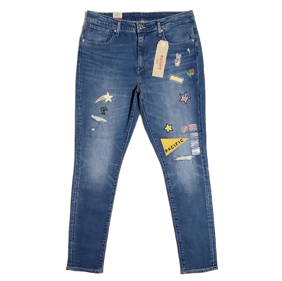 Levis 721 High Rise Skinny Womens Jeans 32x30 Pac Heights Patch Work NWT - Picture 1 of 12